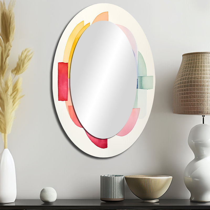 Pastel couleur encre géométrique Collage III - miroir mural ovale multicolore, H 36 po x l 24 po