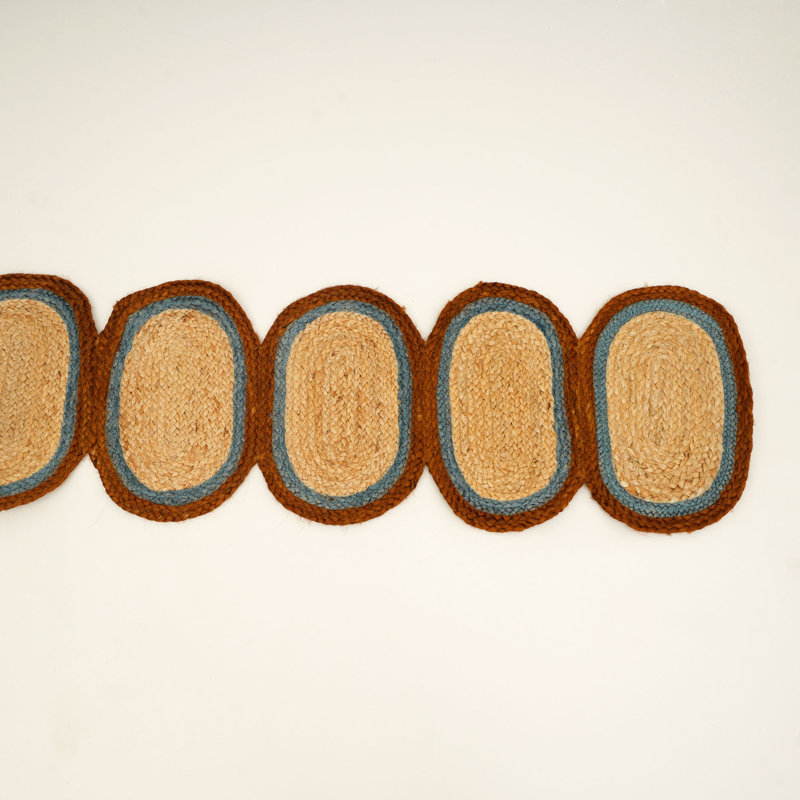 Jute Braided Runner - Natural Finish - 36 x 183 cm, Rust/Blue