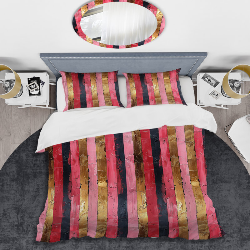 Ensemble de housse de couette Glam Stripes II or rose Glam, Housse de couette simple + 2 taies décoratives st