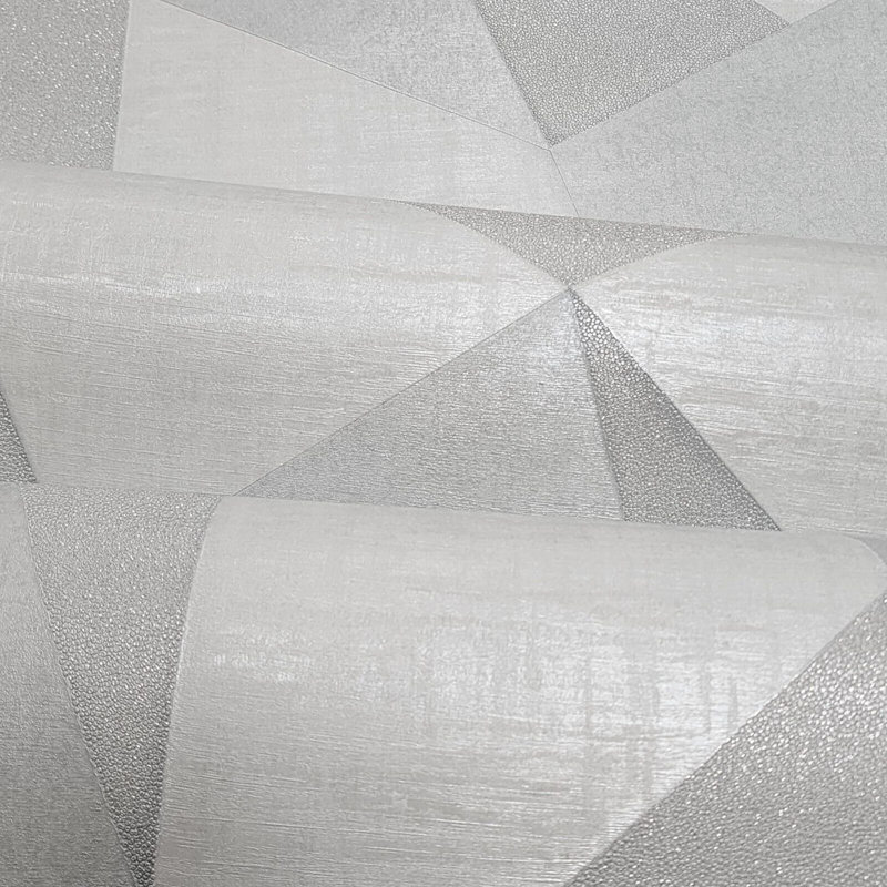 Geometric Modern Light Gray Triangles Faux Fabric Textured Wallpaper