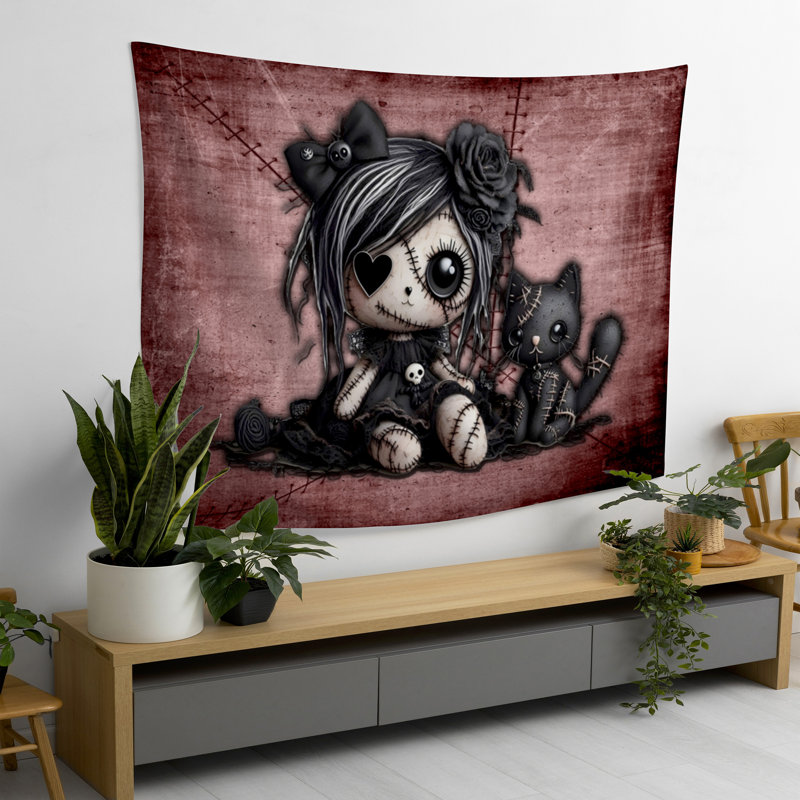 Petite tapisserie rouge Little Stitch Ups Doll And Her Cat2, H 60 po x l 80 po