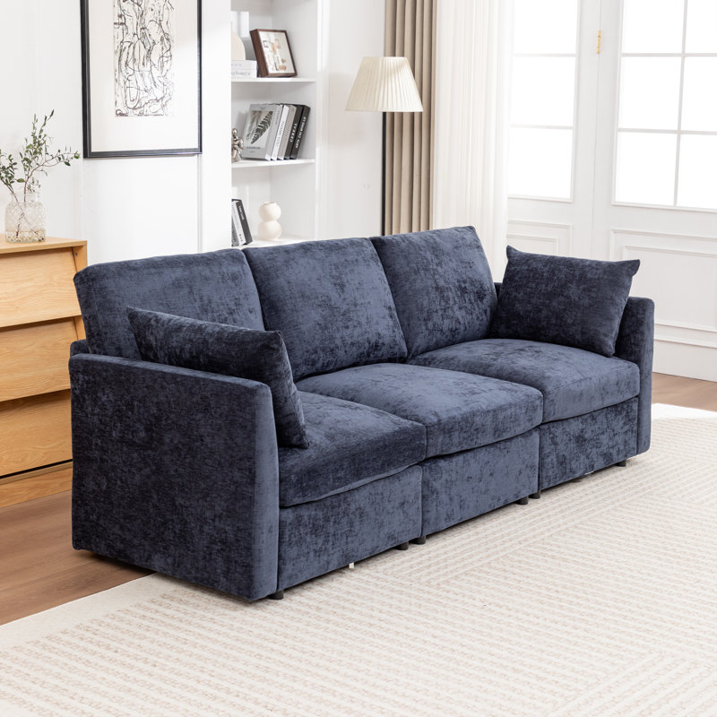 Wilroy Upholstered Modular Sectional Sofa, 3, Blue
