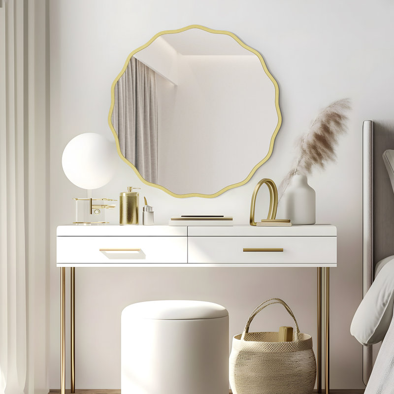 Miroir rond en aluminium, Or, 28 po x 28 po