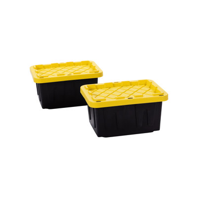 Plastic 5-Gallon Storage Tote with Lid, 2-Pack - Black/Yellow