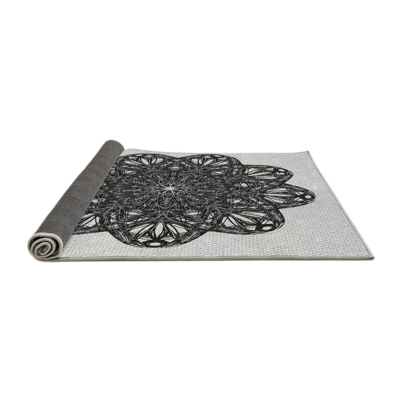 Tapis noir/blanc tissé à la machine, Rond 4 pi