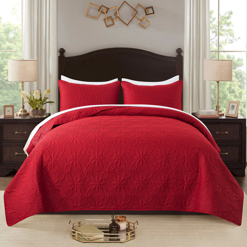 QSM0221130 Jersey Knit Quilt, Queen Quilt + 2 Standard Shams, Burdundy