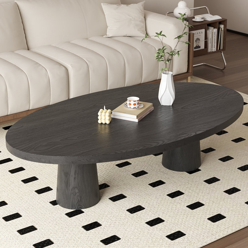 All solid wood oval design simple tea table, 16.54" H x 39.37" L x 19.69" W, Black