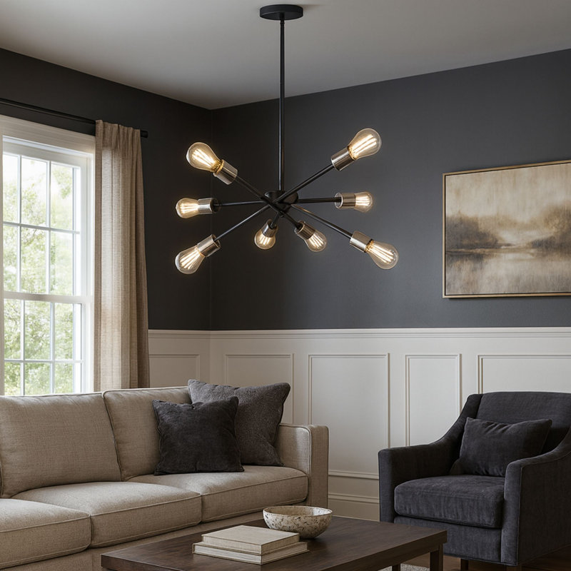 Lustre 8 lumières 26 po Laterna, Noir mat/nickel brossé
