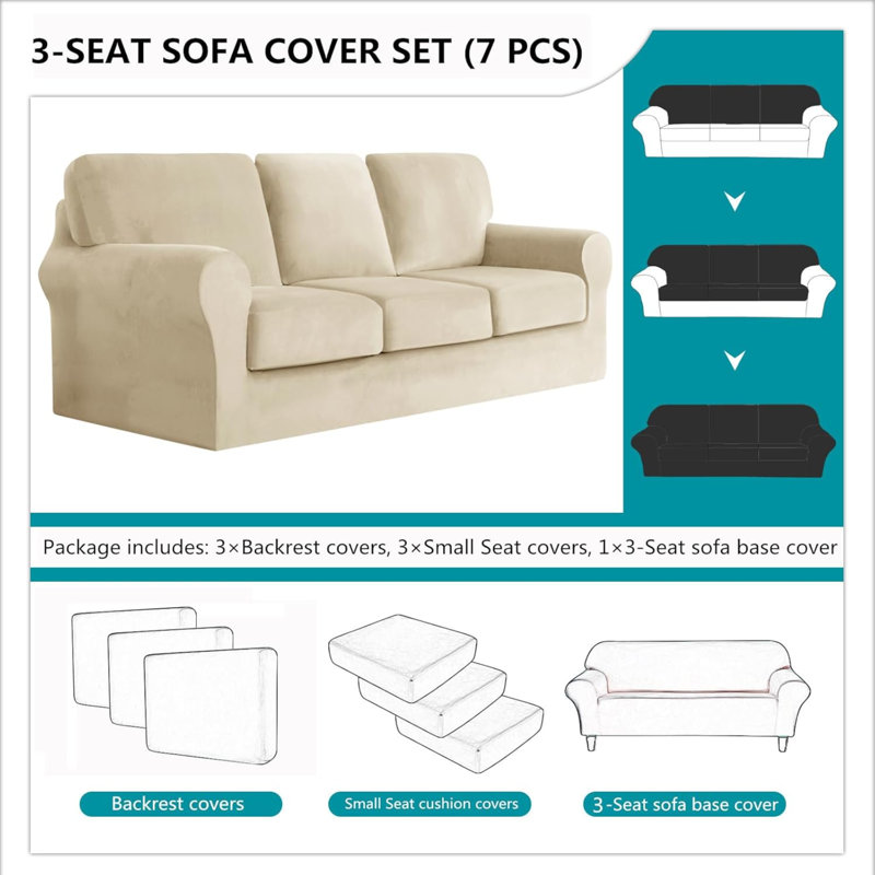 Sofa Cover With Separate Seat Cushions And Backrests Stretch Velvet Sofa Slipcover Couch Covers Furniture Protector Split Combined