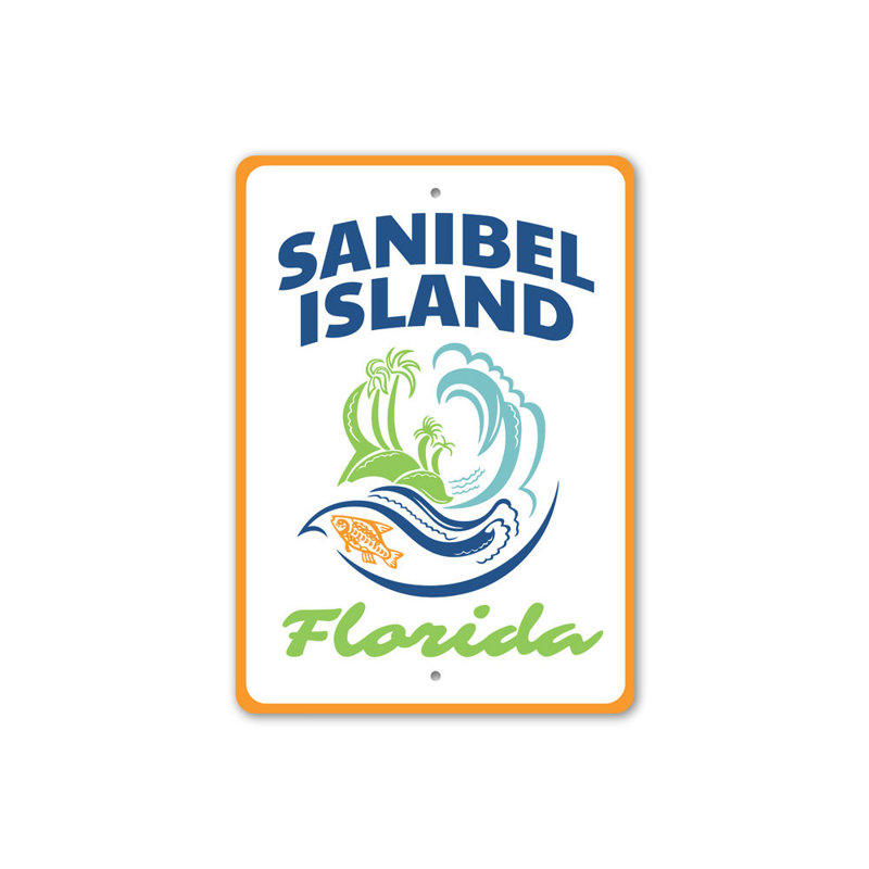 Enseigne en aluminium Sanibel Island, H 14 po x l 10 po x P 0,04 po