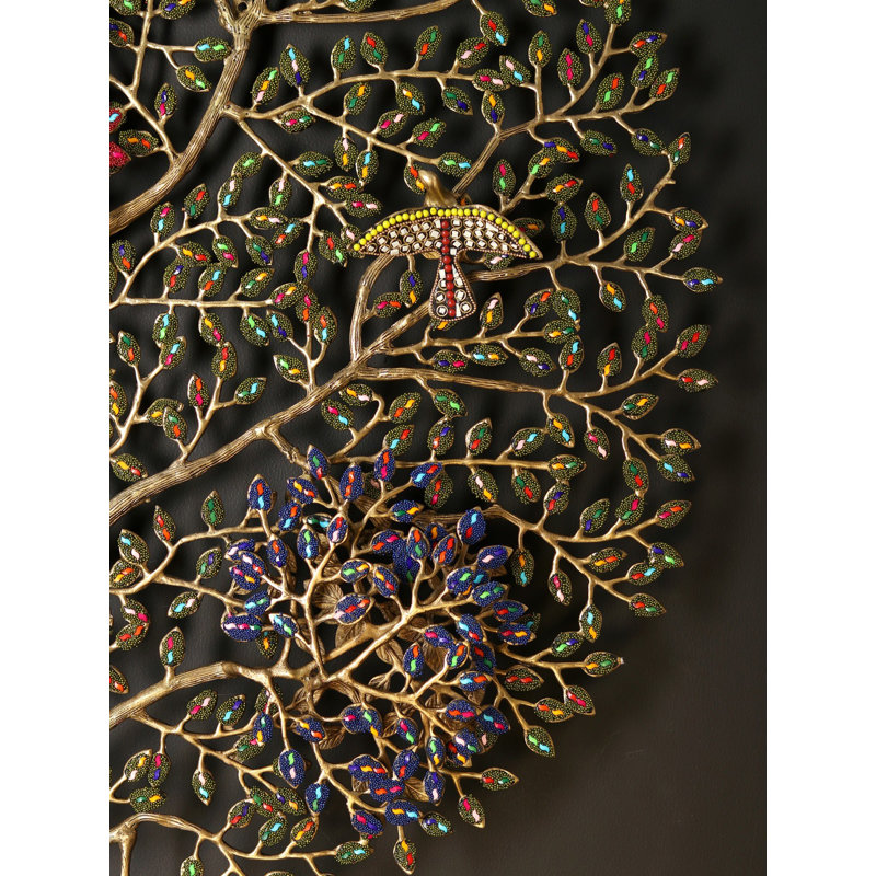 61" Extra Large Tree of Life Wall Art - Handcrafted Brass with Vibrant Gemstone Inlay Work - Majestic Statement Wall Décor