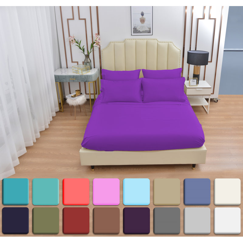 Premium Rayon From Bamboo 6 Pc Sheet Set With Deep Pockets, Cooling, Violet, King Sheet Set with 4 Pillowcases