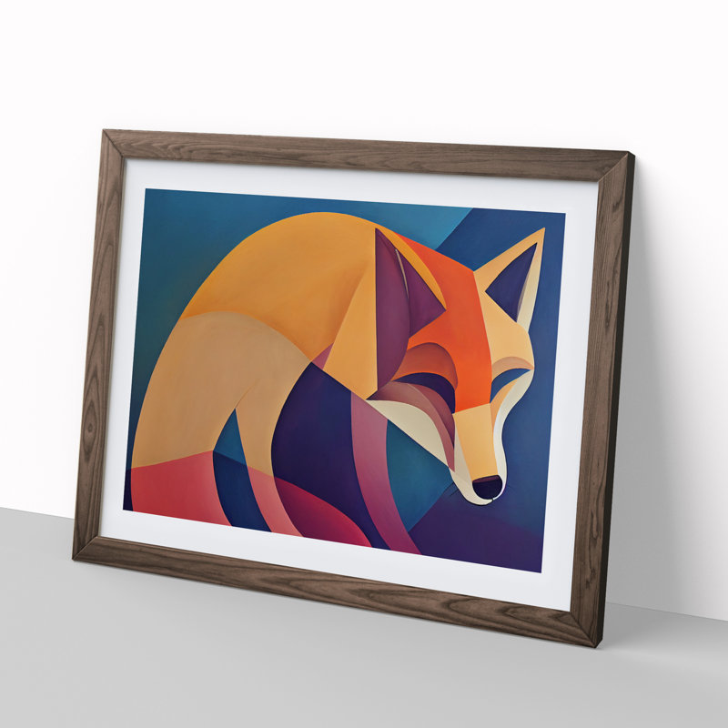Fab Abstract Fox 1 Piece Single Picture Frame Painting, 25cm H x 34cm W x 2cm D, Walnut