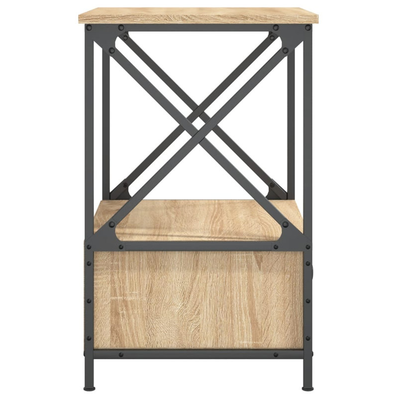 Cinar 50cm W Iron Bedside Table, Sonoma Oak