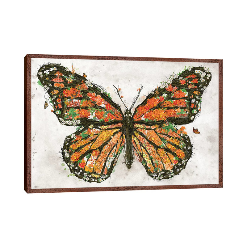 Monarch Butterfly by Barrett Biggers - Painting on Canvas, 101.6cm H x 152.4cm W x 3.81cm D, Classic Brown Wood Framed