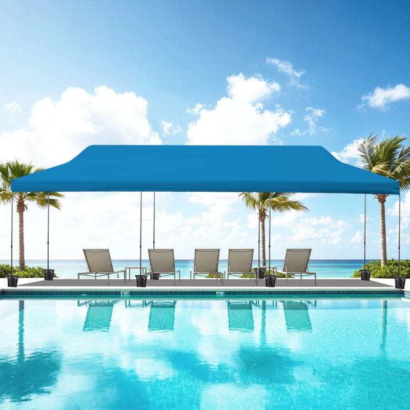 30x10 FT Heavy-Duty Steel Pop-Up Canopy, Waterproof UV-Protective Outdoor Canopy Tent for Patio/Part, Blue