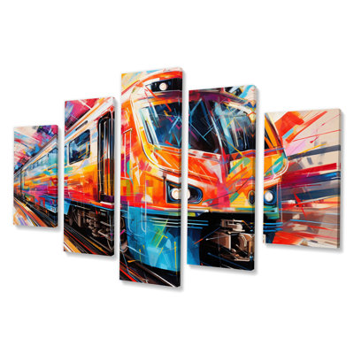  «Train Fusion Of Lines - Impression sur toile transport - 5 panneaux