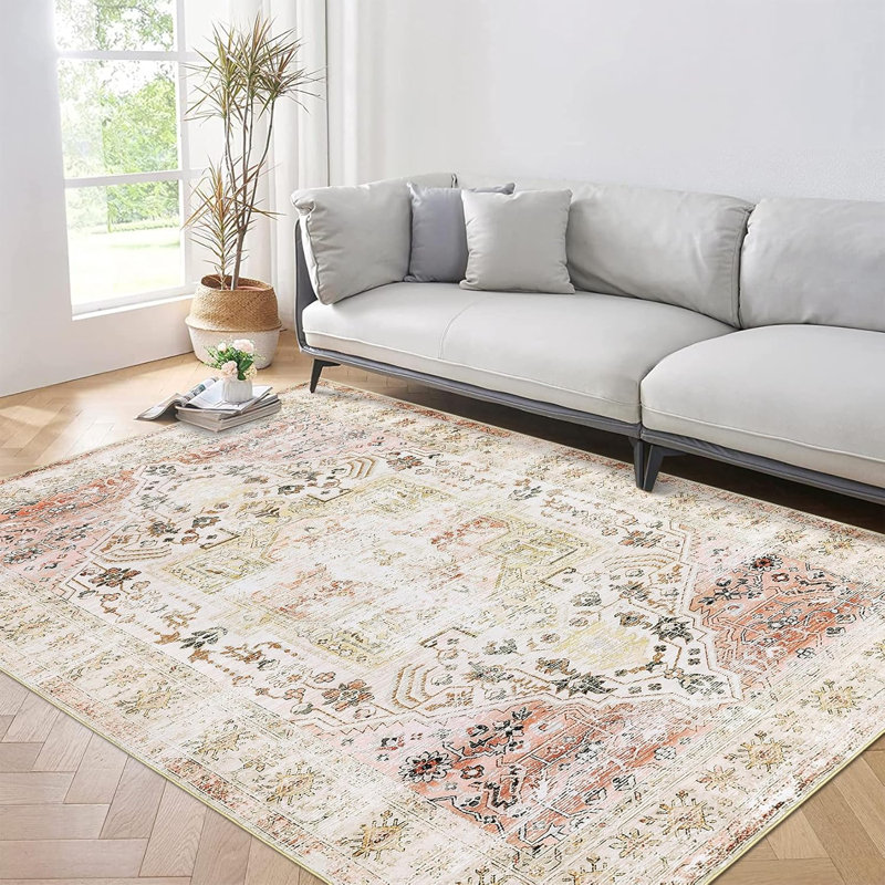 Rug Kitchen Hallway Entryway – Vintage Floral Oriental Design Non-Slip Stain Resistant Low Pile Floor Covering (Blue)