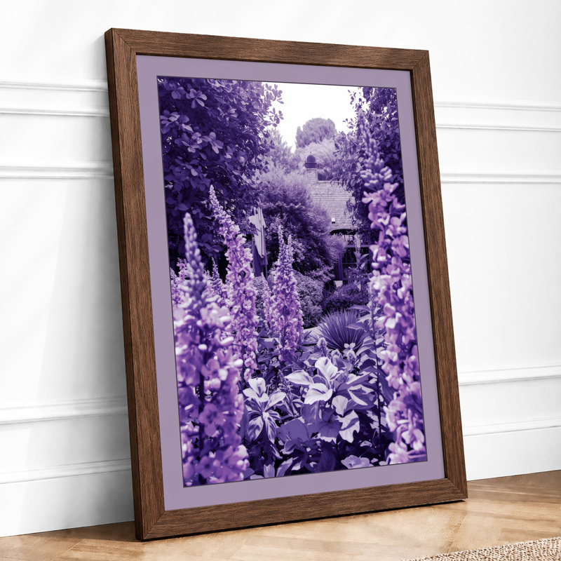 Garden Path In Purple Botanical - Print, Walnut, A4 - 29.7 x 21.0 cm