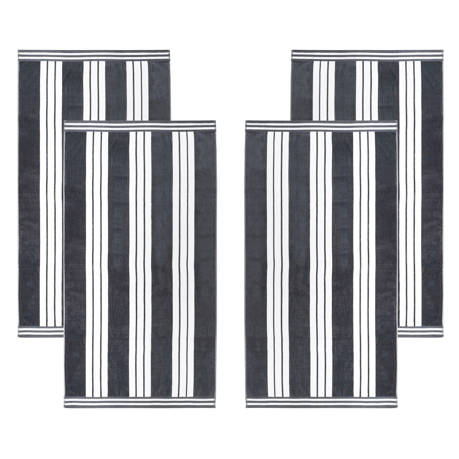 Chira Striped Cotton Beach Towel, Charcoal, Beach Towel - 4 Pack