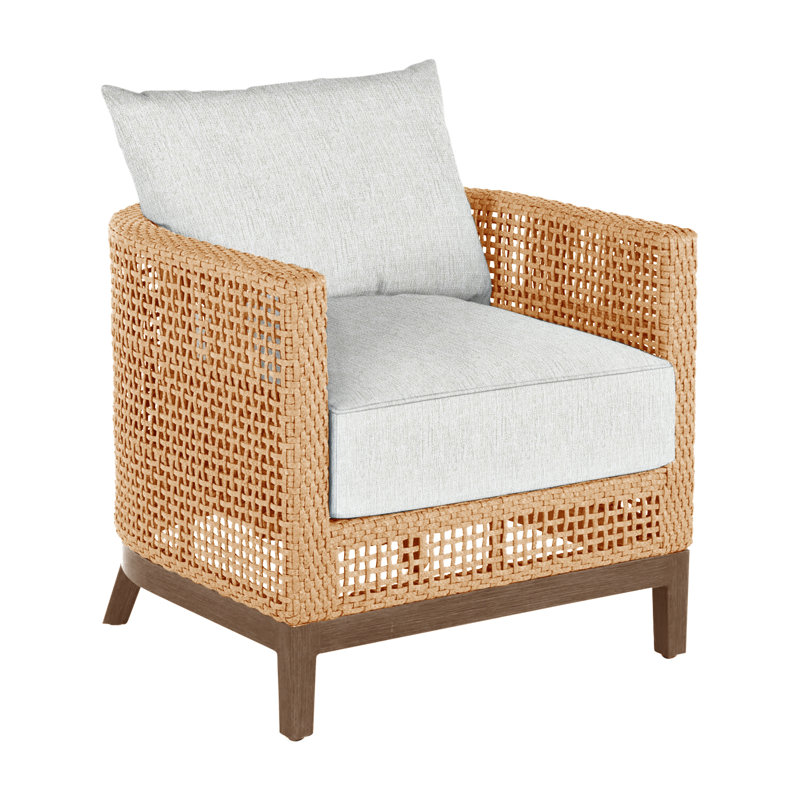 Peninsula N-Dura Resin Wicker Outdoor Barrel Chair, Light Raffia/Natural Sandalwood, Welt + Standard fill, Bali Pearl