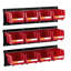 Bacs de rangement muraux, 12 bacs en plastique et 3 rails en métal, bac de rangement empilable en plastique pour vis, écrous, boulons, clous, organisateur d'outils de quincaillerie pour atelier, salle d'artisanat, garage, rouge
