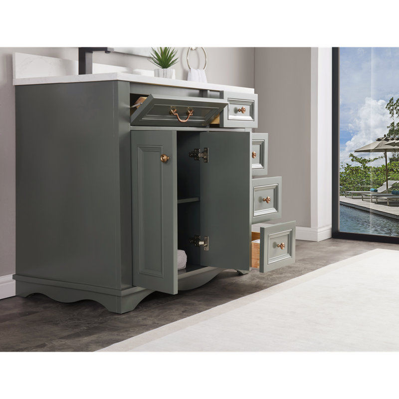 36" Solid Wood Sink Vanity  With 1' Artificial Stone Top, Pewter Green