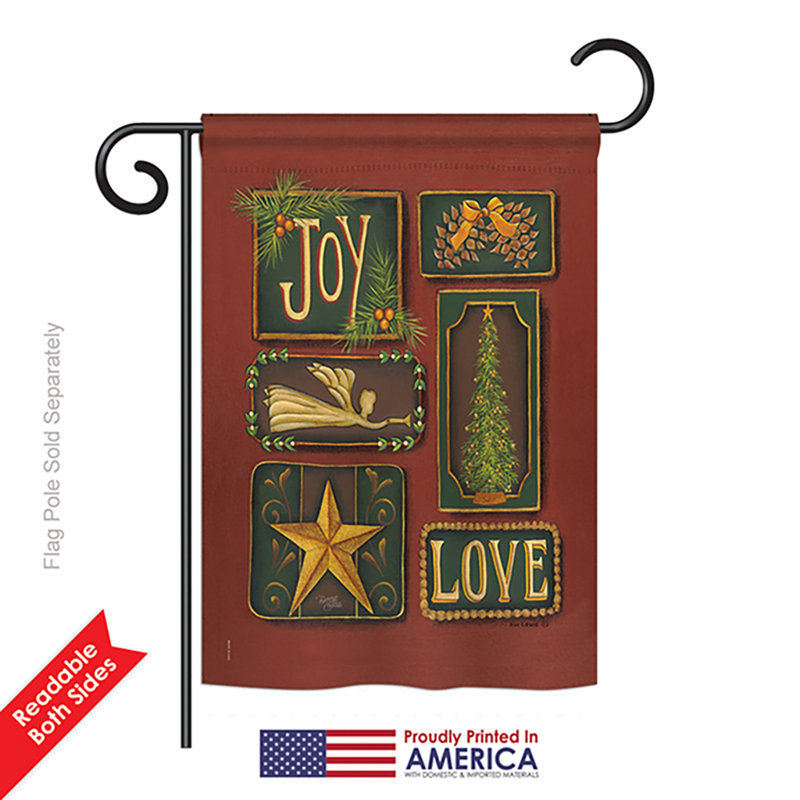 Drapeau de jardin Joy and Love Winter Seasonal Impressions 2 faces 19 x 13 po, Polyester, Rouge pâle