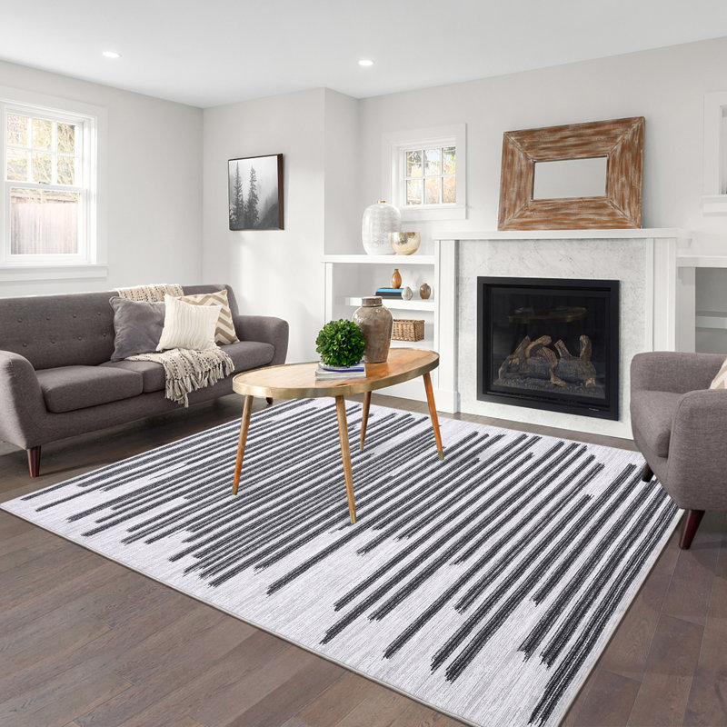 Ladetra Washable Striped Indoor Rug, Rectangle 5' x 7'