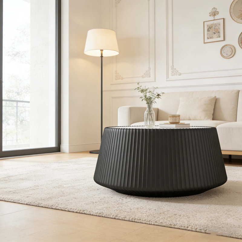 Table basse en cuir fritté clair, H 16,53 po x L 26,77 po x l 26,77 po, Noir