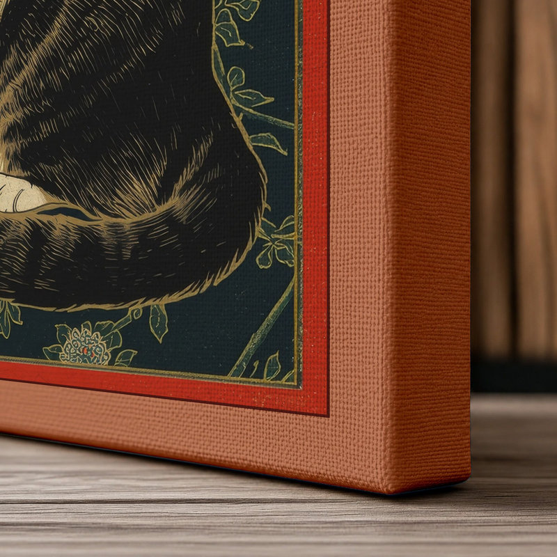 Tabby and Flowers Japandi - Wrapped Canvas, 36x24 - 91.4 x 61.0 cm, Terracotta Border