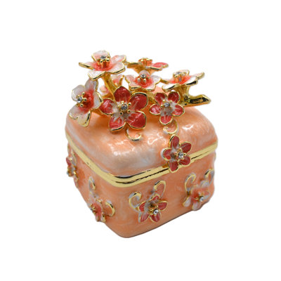 Boîte à fleur de cerisier en émail rose et cristaux autrichiens