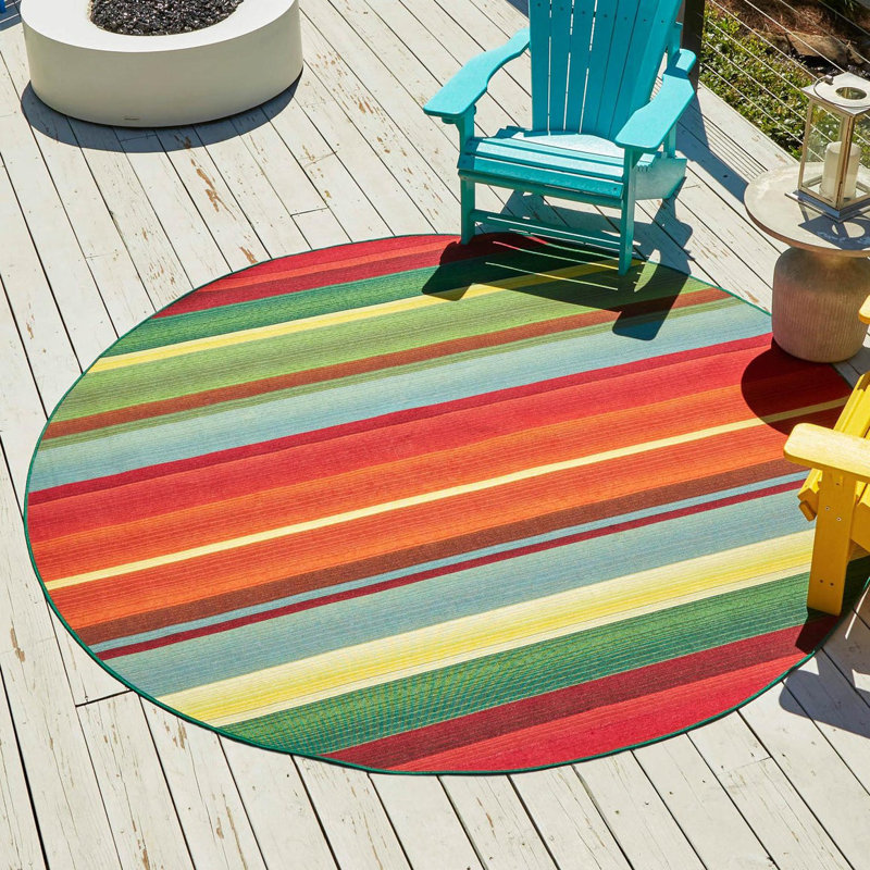 Meliton Washable Striped Indoor / Outdoor Rug, Round 7'1"
