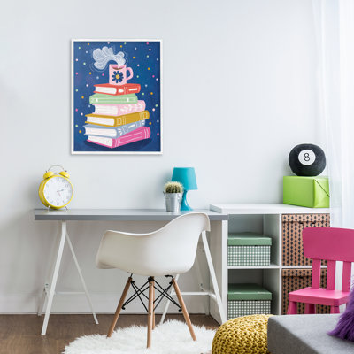 Book Stack & Cozy Mug Framed Giclee, design by Vanessa Stoilova