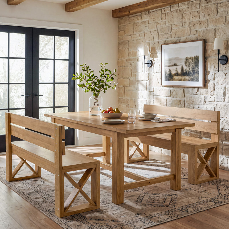 Banc de salle à manger 47 "avec dossier, banc de cuisine en bois de style campagnard avec cadres latéraux en forme de X pour salle à manger, cuisine