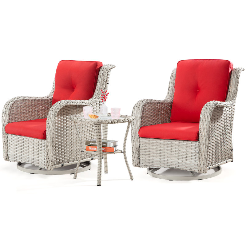 Isella 2 - Person Patio Conversation Set with Cushions, Red, Gray