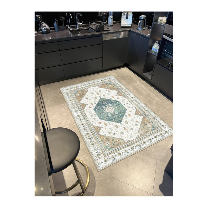 Tapis décoratif à motifs géométriques lavables à la machine, Sous-tapis rectangulaire 5 pi 1 po x 7 pi 7 po inc