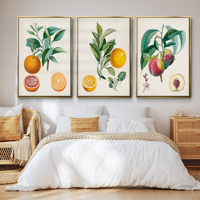 Orange de Malte, ensemble de 3 toiles encadrées sur toile, Or, H 27 po x l 54 po