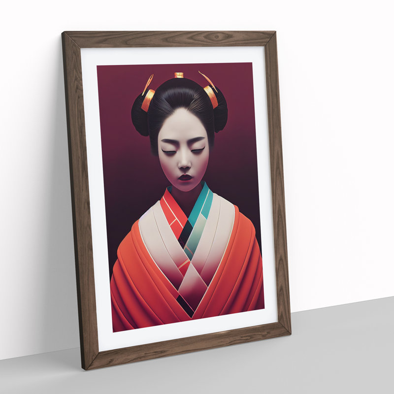 Geisha Contemporary No.1 - Single Picture Frame Print, 64cm H x 46cm W x 2cm D, Walnut