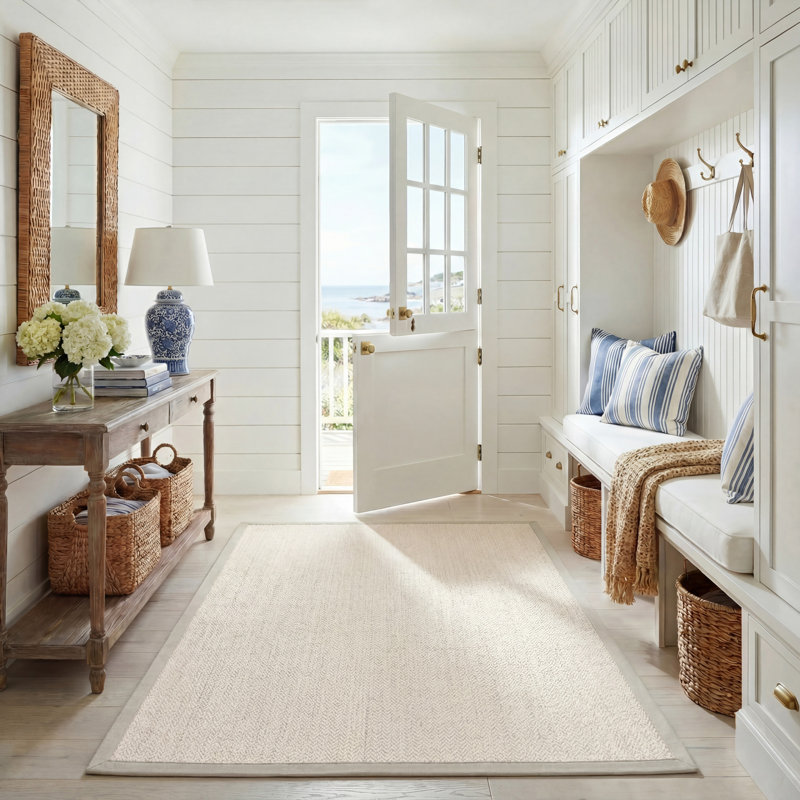 Goffe Natural Wool & Sisal Solid Color Rug, Rectangle 5' x 8'