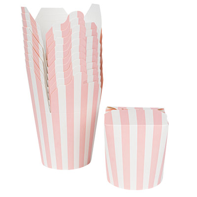 Restaurantware-Bio Tek 3.2 x 2.9 x 4 Inch Food Containers, 50 Noodle Takeaway Boxes - Disposable, Striped, Pink And White Paper 16 Ounce Take Out Boxes, Rectangle, For Hot And Cold Foods