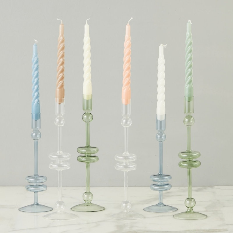 Bougies coniques torsadées laquées - Lot de 6 - Rose poudré, Rosé