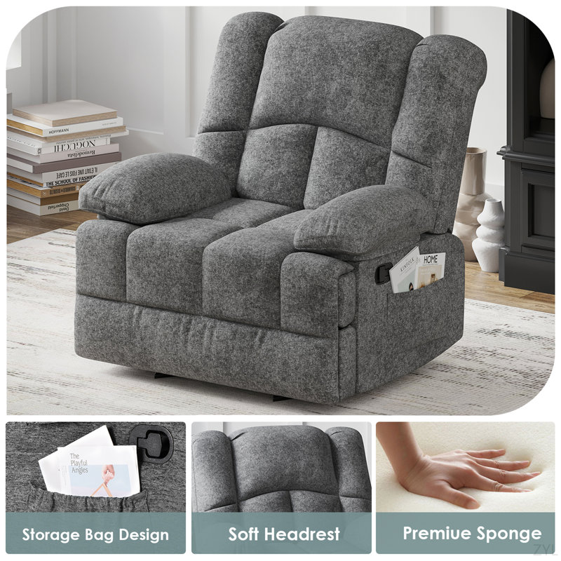 Oversized Rocking Rocker Recliner Chair For Living Room Adults, Light Grey