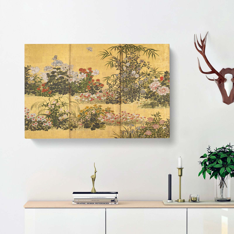 Flowers And Butterflies by Tawaraya Sotatsu - Wrapped Canvas Painting, 35cm H x 50cm W x 3cm D