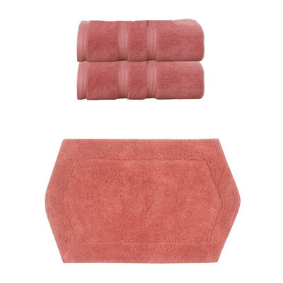 Bryd Collection 100% Soft Cotton 2 Pc Bath Towel Set & 1 Pc Bath Rug, (Set of 3)
