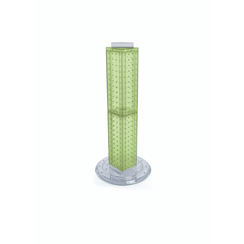 Green Four-Sided Revolving Pegboard Display Tower with Plastic Base