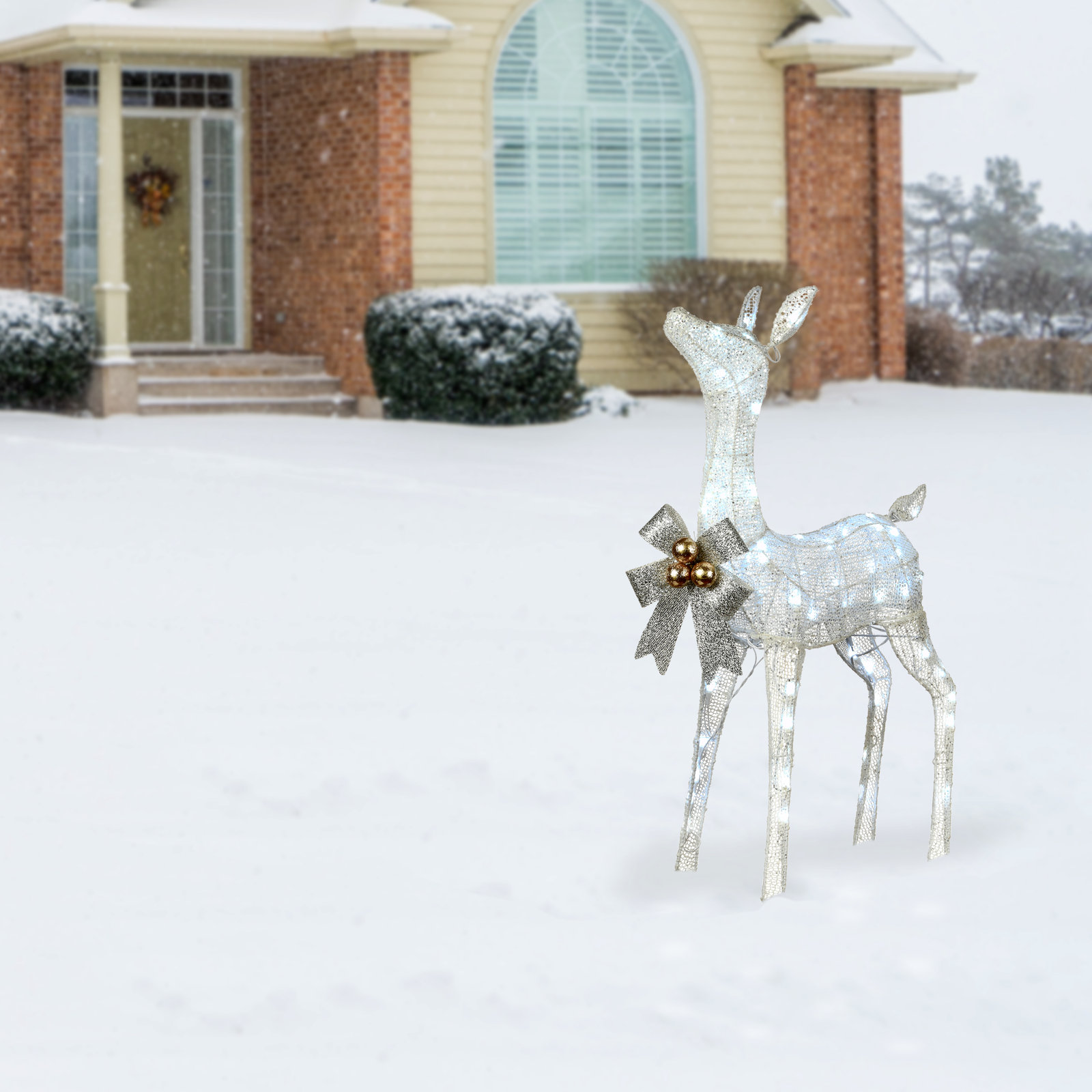 The Holiday Aisle® 36" Pre-Lit Glittered Fawn