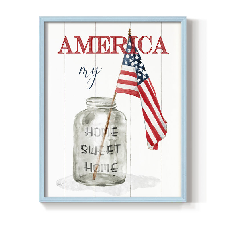 «America My Home Sweet Home», reproduction encadrée - bois massif, Bleu, H 21 po x l 17 po
