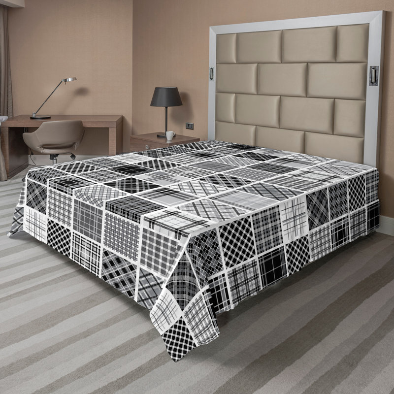 Ambesonne Top Flat Sheet Curving Art, White Black Gray Patchwork, Full Flat Sheet