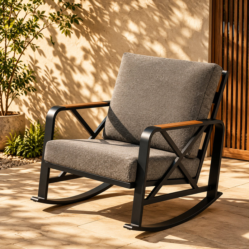 Chaise berçante d'extérieur avec coussins, Gris